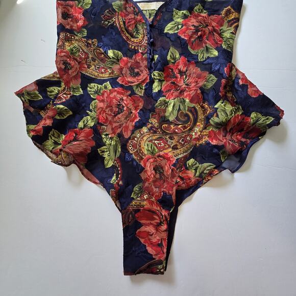 Vtg Victorias Secret Gold Label Floral Teddy Camisole Women M Satin Lace Romper - Picture 4 of 15